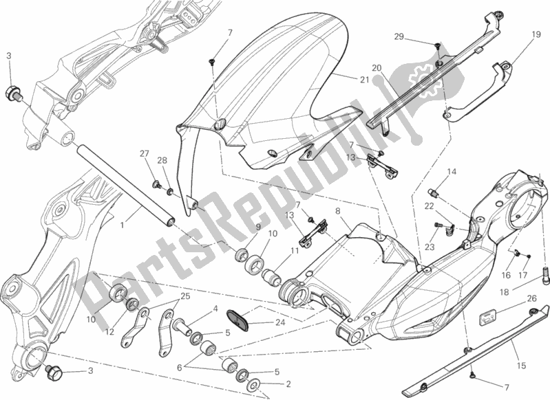 All parts for the Swing Arm of the Ducati Diavel White Stripe Thailand 1200 2014